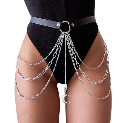 Reetan Punk Body Chains Black Layered Waist Chain Leather Belt Belly Chains Rave Party Body Jewelry Accessories for Women and Girls (1) Apparel & Accessories > Jewelry > Body Jewelry REETAN 3  