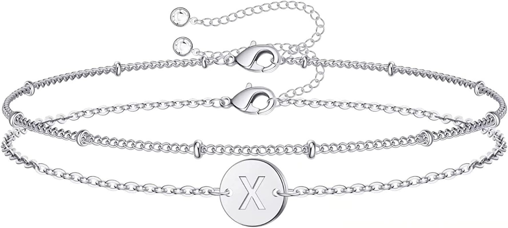Silver Initial Bracelets for Women Teen Girls, 14K White Gold Filled Layered Letter Initial Bracelet Dainty Disc Initial Charm Bracelets Silver Bracelets for Women Girls Jewelry Gifts for Girls Apparel & Accessories > Jewelry > Bracelets MONOZO X  