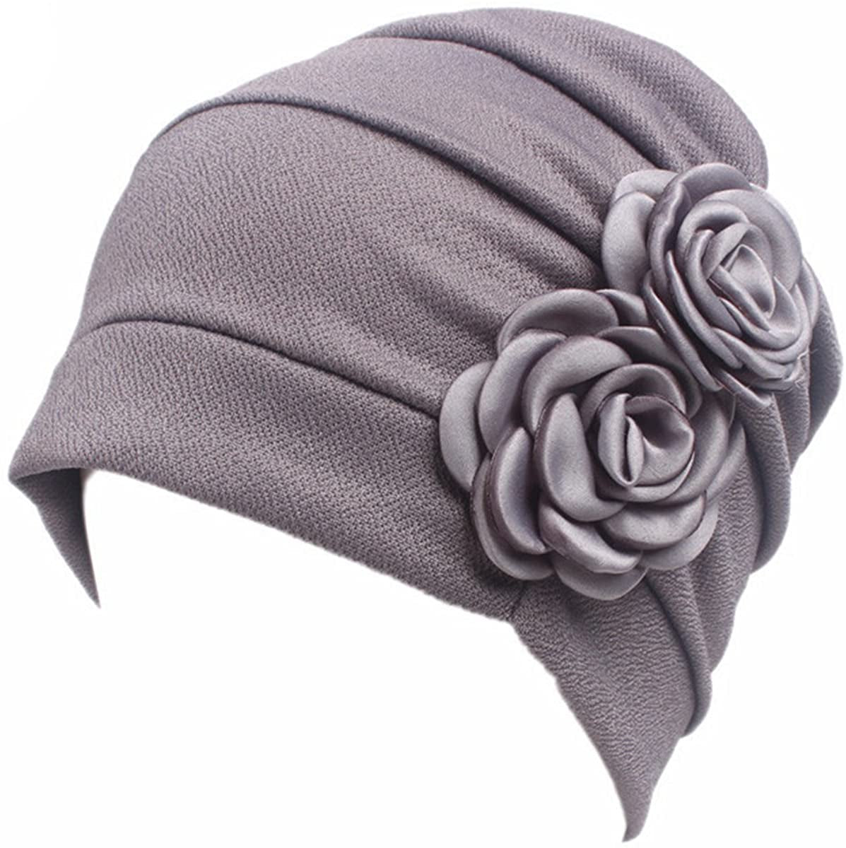 HONENNA Chemo Caps Headwear for Women Turbans Beanies Flowers Hats Headwrap for Cancer Patient Hair Loss Apparel & Accessories > Clothing Accessories > Headwear HONENNA Gray  