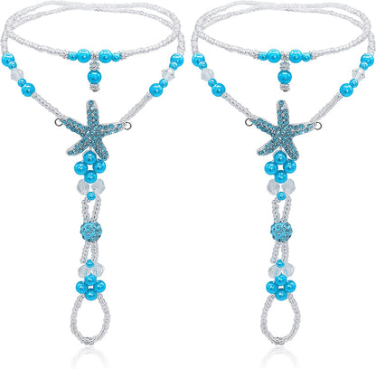 Bellady Foot Jewelry Barefoot Sandals for Women Wedding, Starfish Ankle Bracelet with Rhinestone 1 Pair Apparel & Accessories > Jewelry > Anklets Bellady Blue  