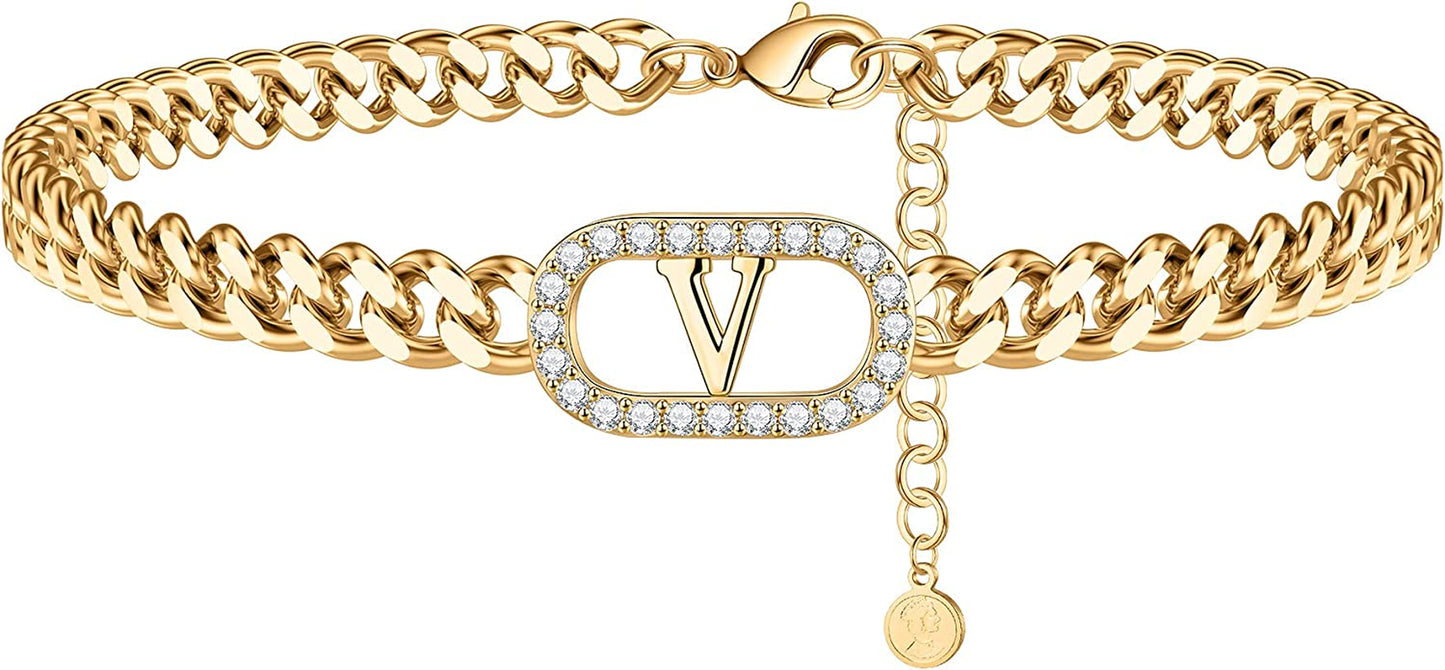 IEFWELL Gold Initial Ankle Bracelets for Women, 14K Gold Filled Gold Anklets for Women Cuban Link Anklets for Women Handmade Gold Ankle Bracelets for Women Ankle Bracelets Gold Jewelry Apparel & Accessories > Jewelry > Anklets IEFWELL V  