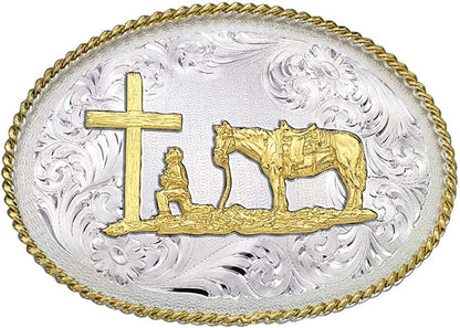 Montana Silversmiths Rope Trimmed Filigree Engraved Classic Western Buckle Apparel & Accessories > Clothing Accessories > Belt Buckles Montana Silversmiths Christian Cowboy Silver  