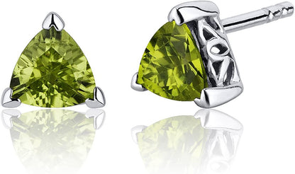 Peora Peridot Stud Earrings 925 Sterling Silver, Solitaire Scroll Gallery, Natural Gemstone Birthstone, 1.50 Carats Total Trillion Shape 6Mm, Friction Backs Apparel & Accessories > Jewelry > Earrings Peora   