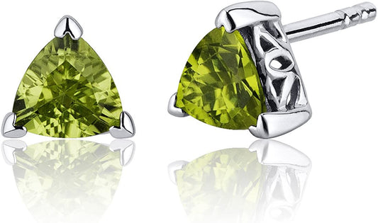 Peora Peridot Stud Earrings 925 Sterling Silver, Solitaire Scroll Gallery, Natural Gemstone Birthstone, 1.50 Carats Total Trillion Shape 6Mm, Friction Backs Apparel & Accessories > Jewelry > Earrings Peora   
