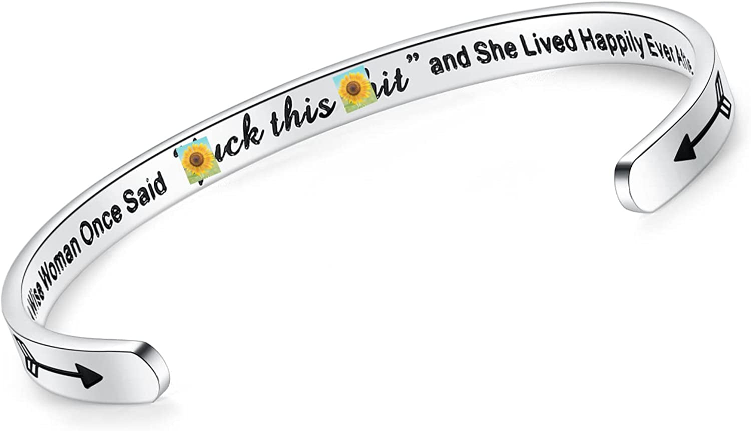 Aryahozel Motivational Cuff Bracelet for Women Girls, Personalized Jewelry Gifts for Her Daughter Mom Sister Niece Best Friends, Engraved Different Sayings Apparel & Accessories > Jewelry > Bracelets AryaHozel Retirement gifts-A wise woman once said fu*king this sh*t and she lived happily ever after  