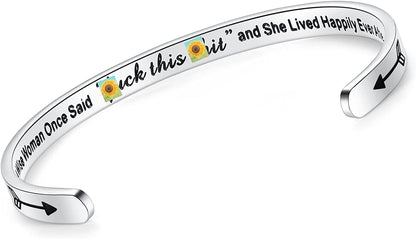Aryahozel Motivational Cuff Bracelet for Women Girls, Personalized Jewelry Gifts for Her Daughter Mom Sister Niece Best Friends, Engraved Different Sayings Apparel & Accessories > Jewelry > Bracelets AryaHozel Retirement gifts-A wise woman once said fu*king this sh*t and she lived happily ever after  
