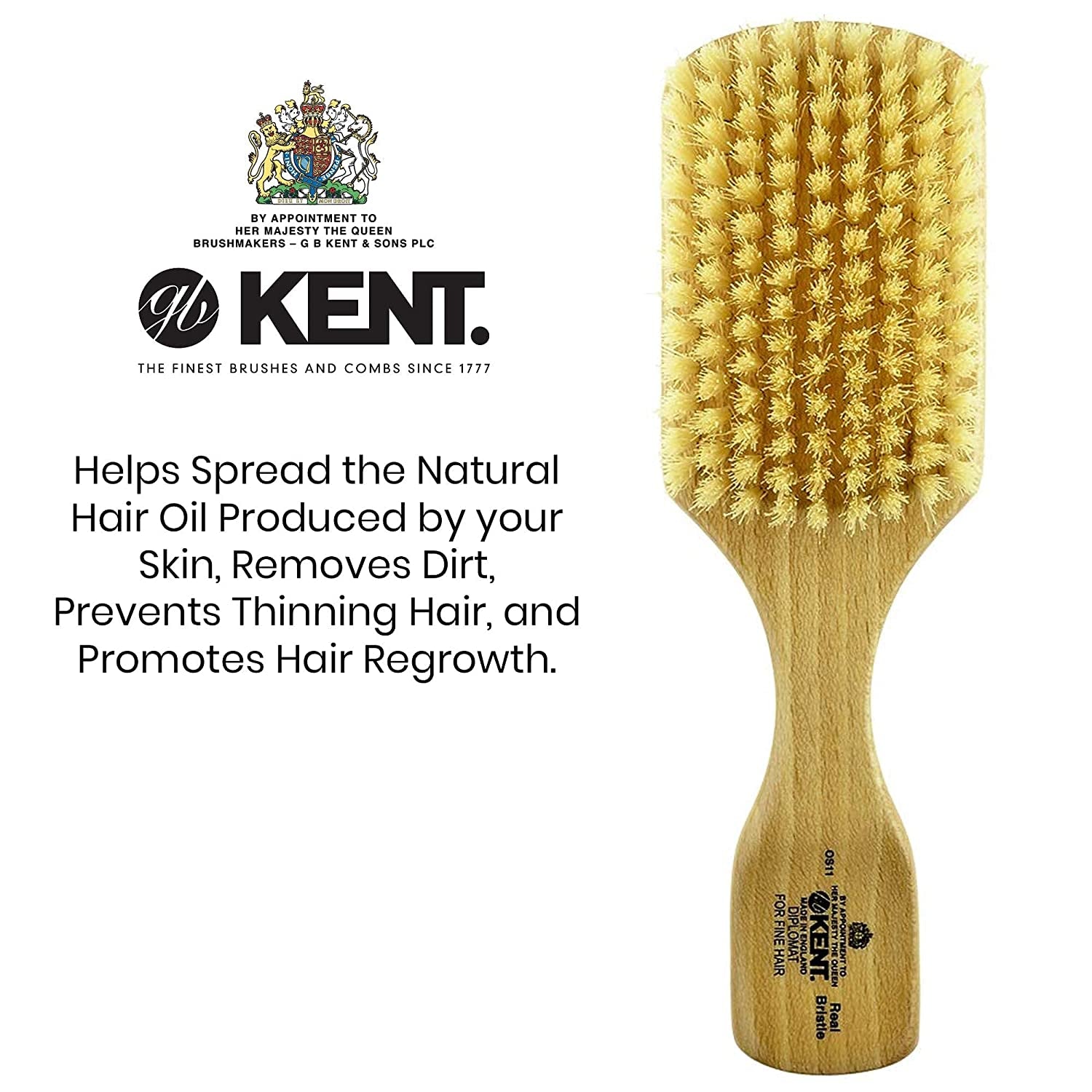 Kent OS11 Satinwood Rectangular Military Club Hair Brush and Facial Brush for Beard Care, Soft White Natural Boar Bristle Brush for Fine or Thinning Hair Mens Grooming, Hair Care, and Beard Brush Health & Beauty > Personal Care > Hair Care KENT   