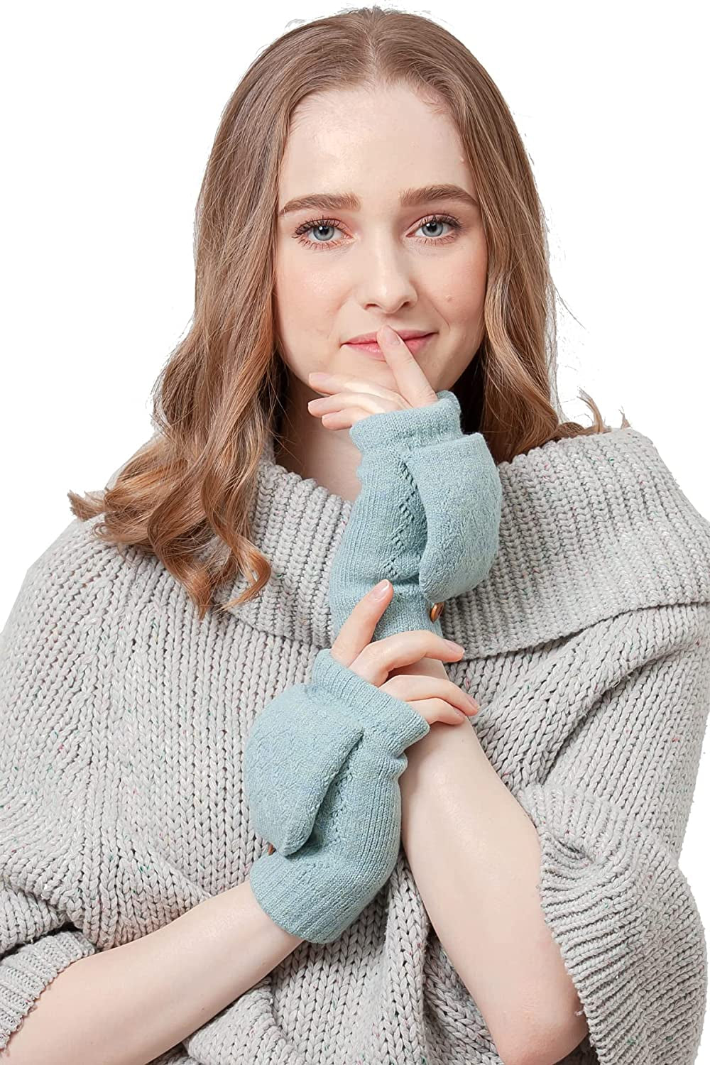 BYOS Women'S Winter Cozy Diamond Pattern Fleece Lined Flip Top Convertible Knit Gloves Mittens Apparel & Accessories > Clothing Accessories > Gloves & Mittens Be Your Own Style Pastel Blue  