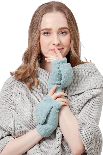 BYOS Women'S Winter Cozy Diamond Pattern Fleece Lined Flip Top Convertible Knit Gloves Mittens Apparel & Accessories > Clothing Accessories > Gloves & Mittens Be Your Own Style Pastel Blue  