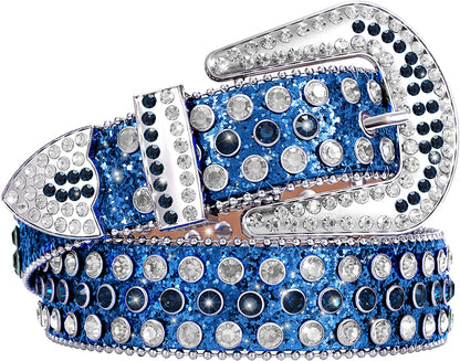 Men Women Fashion Rhinestone Belt SUOSDEY Western Cowgirl Bling Studded Design Leather Diamond Belt for Jeans Dress Apparel & Accessories > Clothing Accessories > Belts SUOSDEY 08-dark Blue L：fits waist size 38''-42'' 