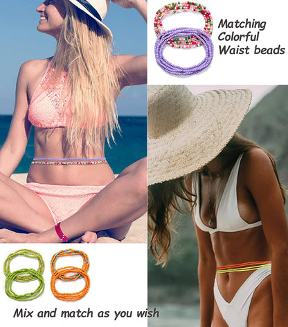 KOHOTA 32PCS Waist Bead for Women Summer Body Chain African Belly Beads Bikini Jewelry Colorful Stretchy Elastic String Chains Apparel & Accessories > Jewelry > Body Jewelry Sunmoon   