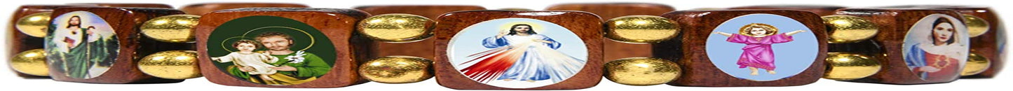 Catholica Shop I Catholic Religious Bracelets with Assorted Color Images of Saints, Jesus and Mary I Wooden Stretchable Bracelet I Catholic Gifts Bracelets I Religious Bracelet Apparel & Accessories > Jewelry > Bracelets cs   
