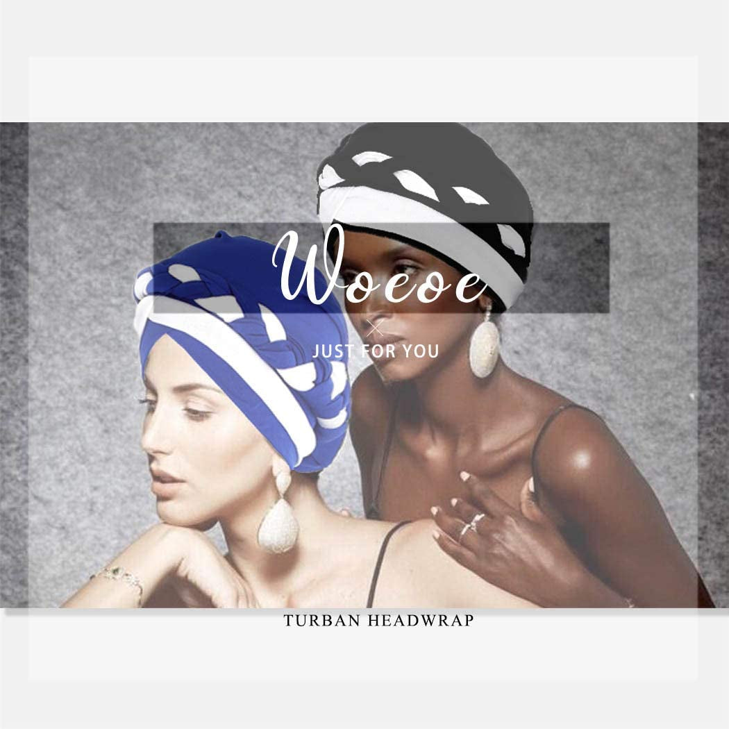Woeoe African Head Wraps Stretch Braid Chemo Hat Cap Print Pre-Tied Head Turbans Headwear for Women and Girls Apparel & Accessories > Clothing Accessories > Headwear Woeoe   