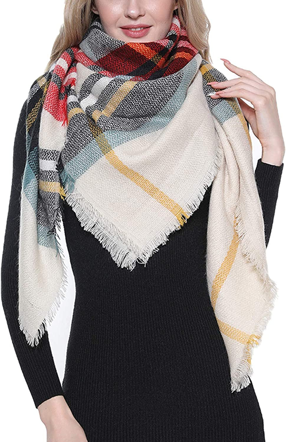 Dimore Trendy Plaid Blanket Scarf Women Big Oversized Long Scarves Apparel & Accessories > Clothing Accessories > Scarves & Shawls Dimore Red and Green  
