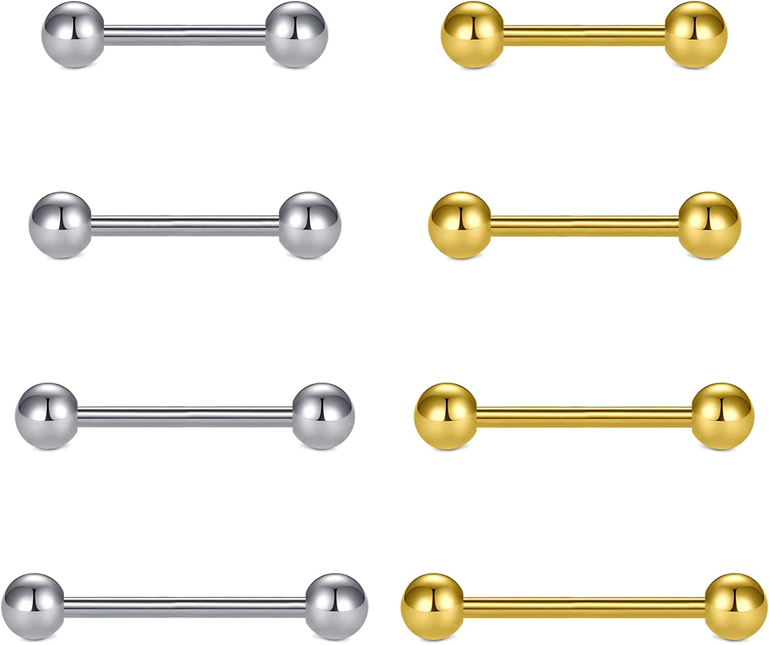 Vcmart Nipple Rings Tongue Rings Stainless Steel 14G Straight Barbells Piercing Jewelry 12Mm,14Mm,16Mm,18Mm Apparel & Accessories > Jewelry > Body Jewelry vcmart 7 -silver & gold  
