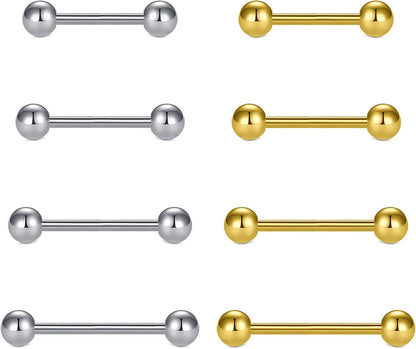 Vcmart Nipple Rings Tongue Rings Stainless Steel 14G Straight Barbells Piercing Jewelry 12Mm,14Mm,16Mm,18Mm Apparel & Accessories > Jewelry > Body Jewelry vcmart 7 -silver & gold  