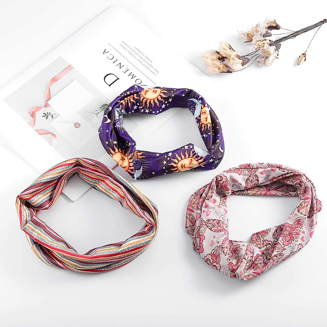 Morebrave Boho Headband Wide Turban Head Wraps Stretchy Head Bands Vintage Hairbands Butterfly Head Scarves Hair Accessories for Women and Girls Pack of 3 Apparel & Accessories > Clothing Accessories > Bandanas & Headties Morebrave   