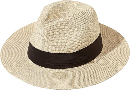 JOYEBUY Womens UPF50 Foldable Summer Straw Hat Wide Brim Fedora Sun Beach Hat Apparel & Accessories > Clothing Accessories > Hats JOYEBUY Khaki  