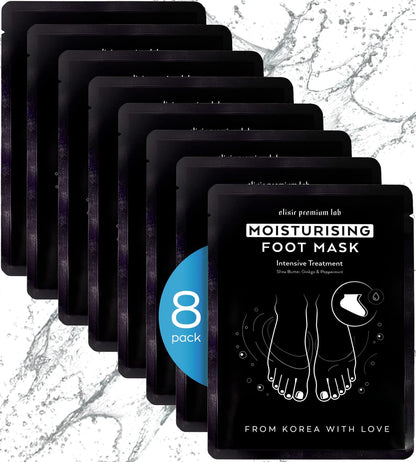 Moisturizing Foot Mask for Dry Cracked Feet & Heels - Korean Foot Care Mask Spa - Ultra Hydrating Socks with Shea Butter - Skin Care Gift for Women & Men Large Size - Soft Feet Treatment by Elixir (4 Pack) Health & Beauty > Personal Care > Foot Care Elixir Premium Lab 1 Pair (Pack of 8)  