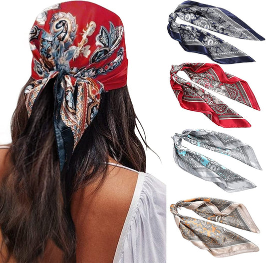 HAIMEIKANG Satin Head Scarves Square Silk Feeling Hair Scarf 4 PCS 23.6 Inches Headscarf for Women Silk Hair Bandanas Apparel & Accessories > Clothing Accessories > Bandanas & Headties HAIMEIKANG 60cm#mix1 One Size 