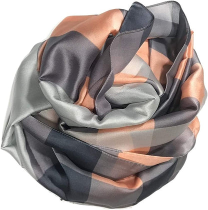 Shanlin Silk Feel Long Satin Patterned & Solid Color Scarves for Women in Gift Box Apparel & Accessories > Clothing Accessories > Scarves & Shawls Shanlin Grey-orange  
