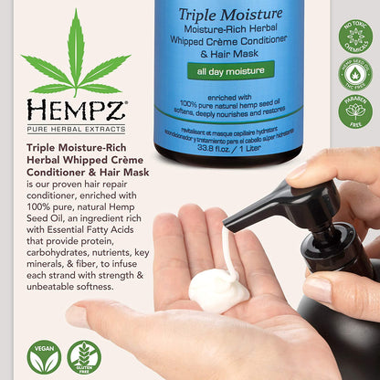 Hempz Triple Moisture-Rich Herbal Whipped Creme Conditioner and Hair Mask for Women and Men, 33.8 Oz. - Premium, Natural Moisturizing Conditioners to Repair Dry, Damaged Hair - Scented Hair Care Health & Beauty > Personal Care > Hair Care Hempz   