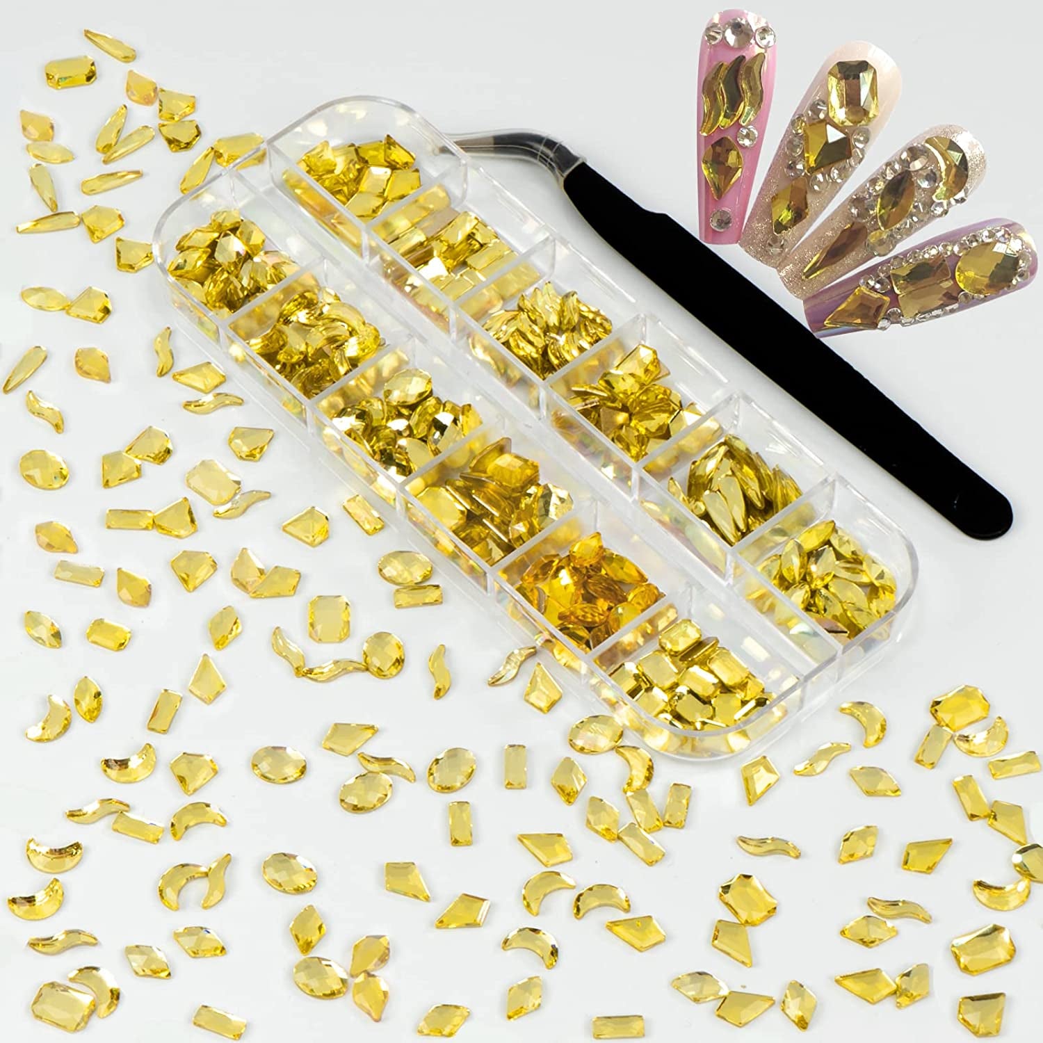 Rhinestones for Nails Kit,3486Pcs round AB Nail Rhinestones 354Pcs 3D Multi Shapes Flatback Nail Crystals Diamonds for Nail Design DIY Nail Salon Manicure Decoration Health & Beauty > Personal Care > Cosmetics > Cosmetic Tools > Nail Tools Ailipu gold-240pcs  