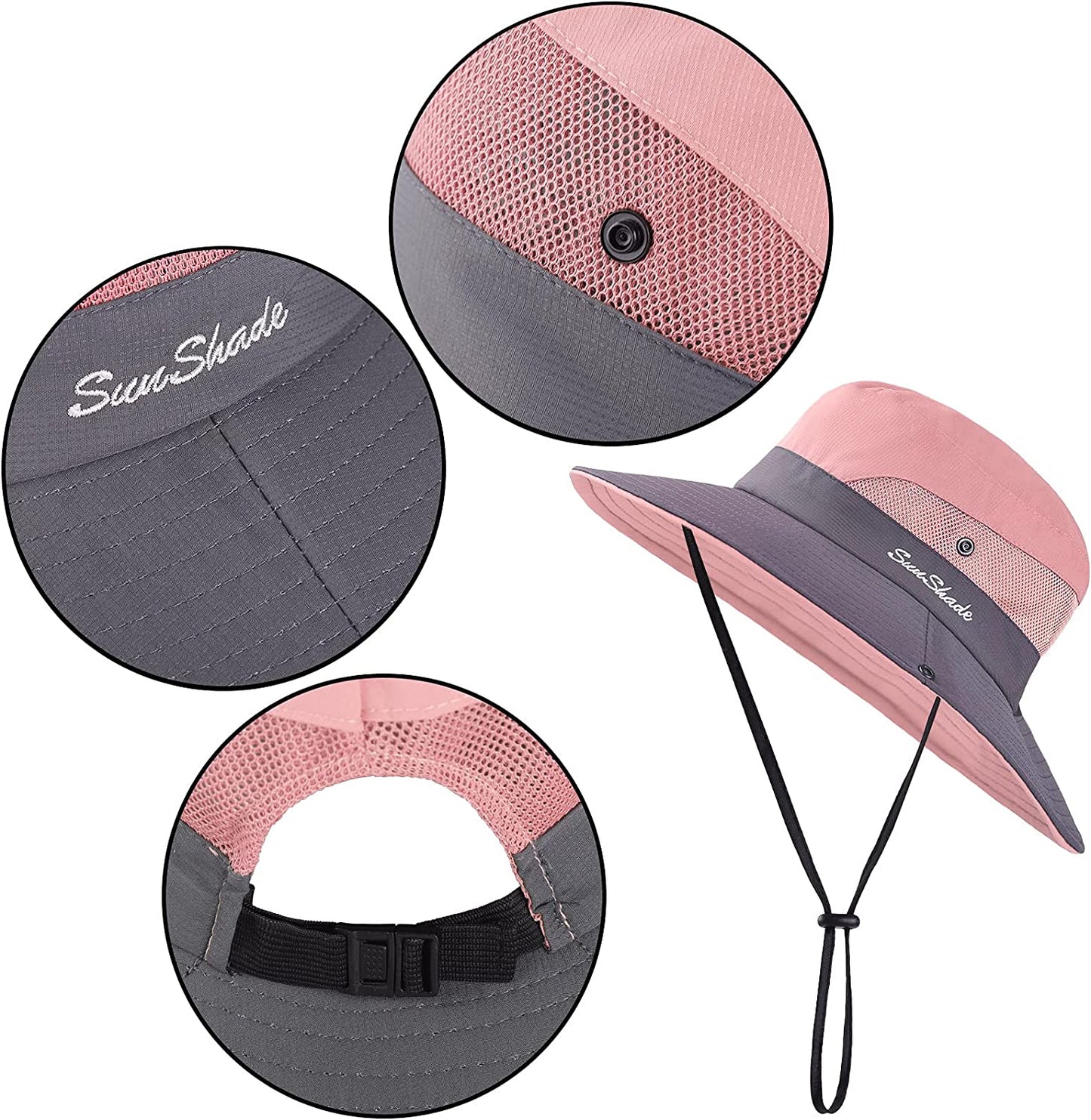 Cooraby Women Summer Sun Hat Ponytail Hole Cap Wide Brim Adjustable Hat Apparel & Accessories > Clothing Accessories > Hats Cooraby   