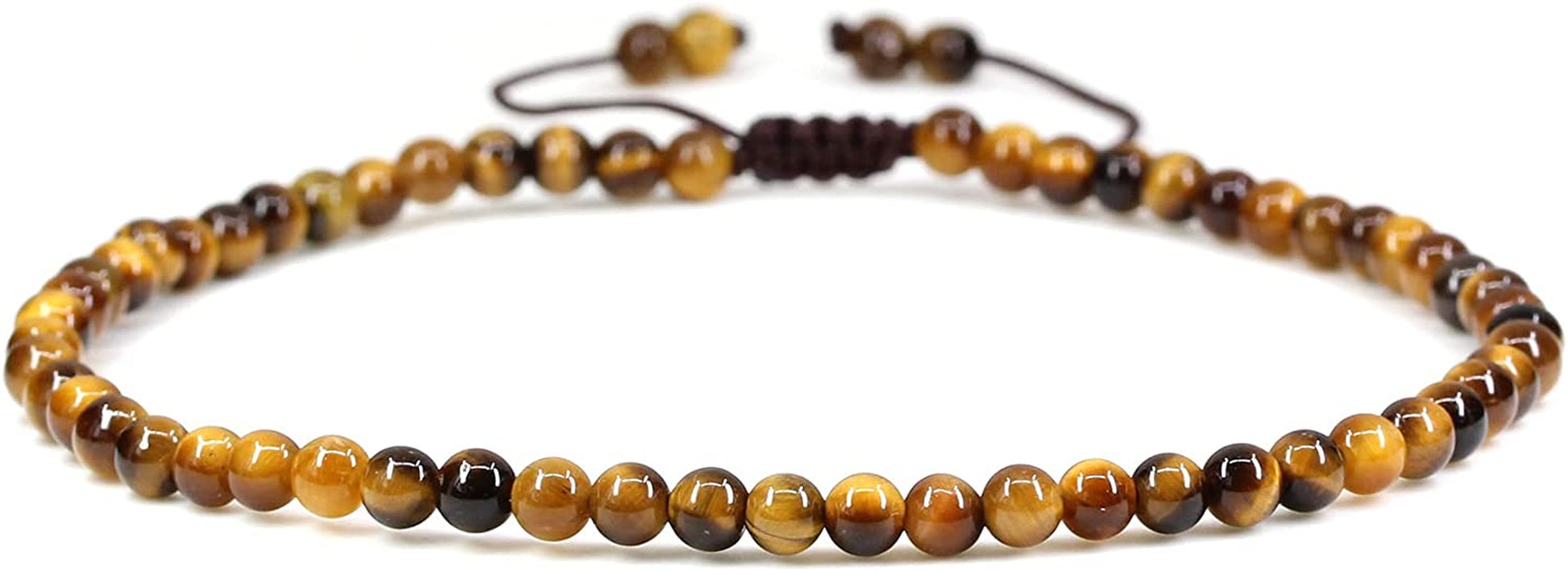 Keleny Natural Gemstone 4Mm round Bead Charm Stretch Anklet for Women Brown Rope Adjustable 8.6-11 Inch Apparel & Accessories > Jewelry > Anklets Kelenystones Golden Tiger Eye  