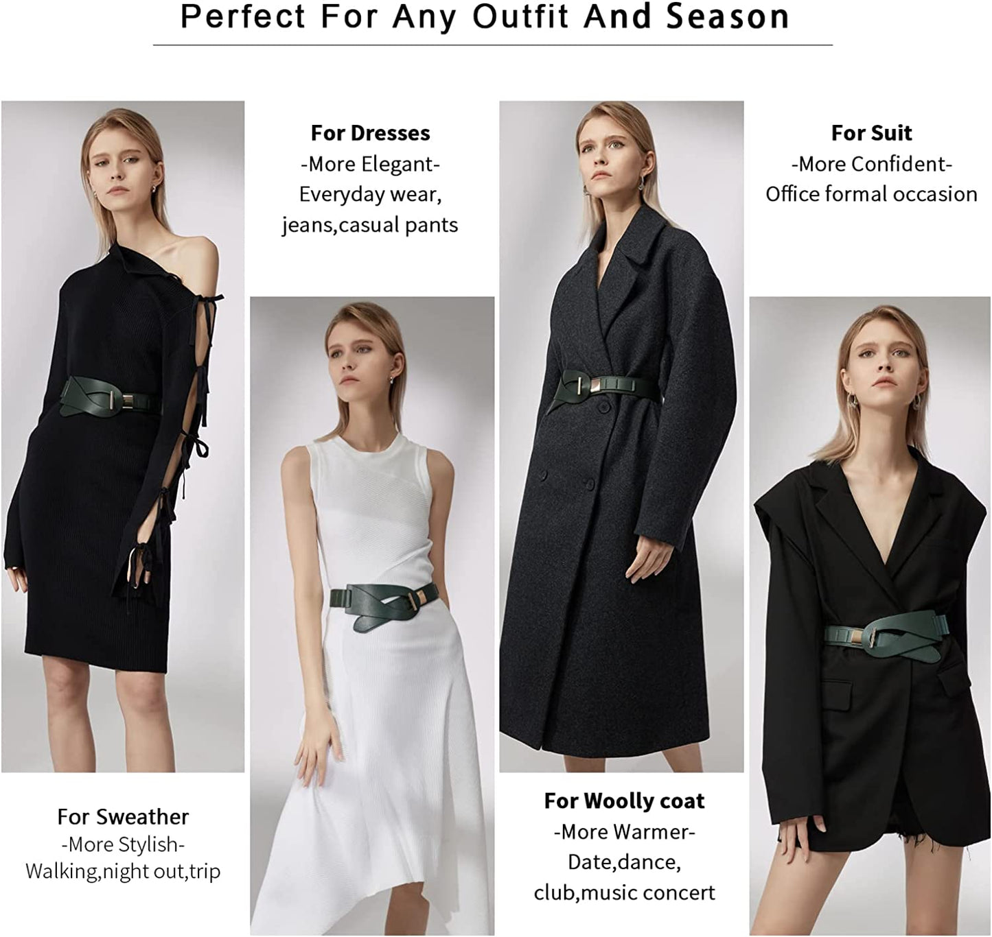 FIORETTO Dress Belts for Women, Wide Black Elastic Belt, Fashion Cinch Belt, Genuine Leather/Pu Leather Ladies Waist Belts Apparel & Accessories > Clothing Accessories > Belts FIORETTO   