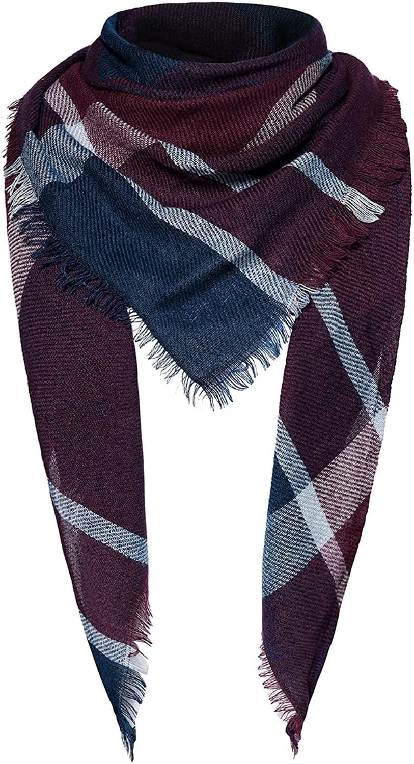 Century Star Women'S Stylish Warm Tassels Soft Plaid Tartan Scarf Winter Large Blanket Wrap Shawl Apparel & Accessories > Clothing Accessories > Scarves & Shawls Century Star Z Triangle Burgundy & Navy One Size 