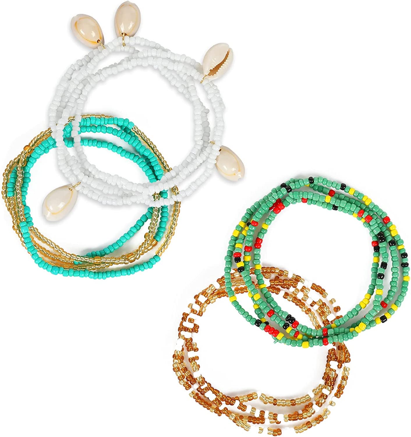 Waist Beads for Women Belly Beads Elastic Chain African Waist Chains Set for Women Body Jewelry Bikini Jewelry Chains Apparel & Accessories > Jewelry > Body Jewelry Yolev Colorful-4pcs  