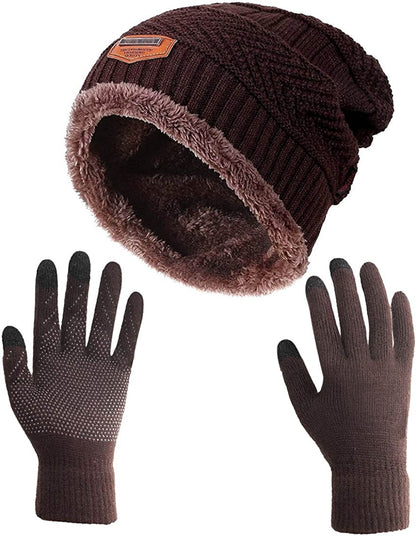 HINDAWI Winter Slouchy Beanie Gloves for Women Knit Hats Skull Caps Touch Screen Mittens Apparel & Accessories > Clothing Accessories > Gloves & Mittens HINDAWI Hat+gloves (Brown)  