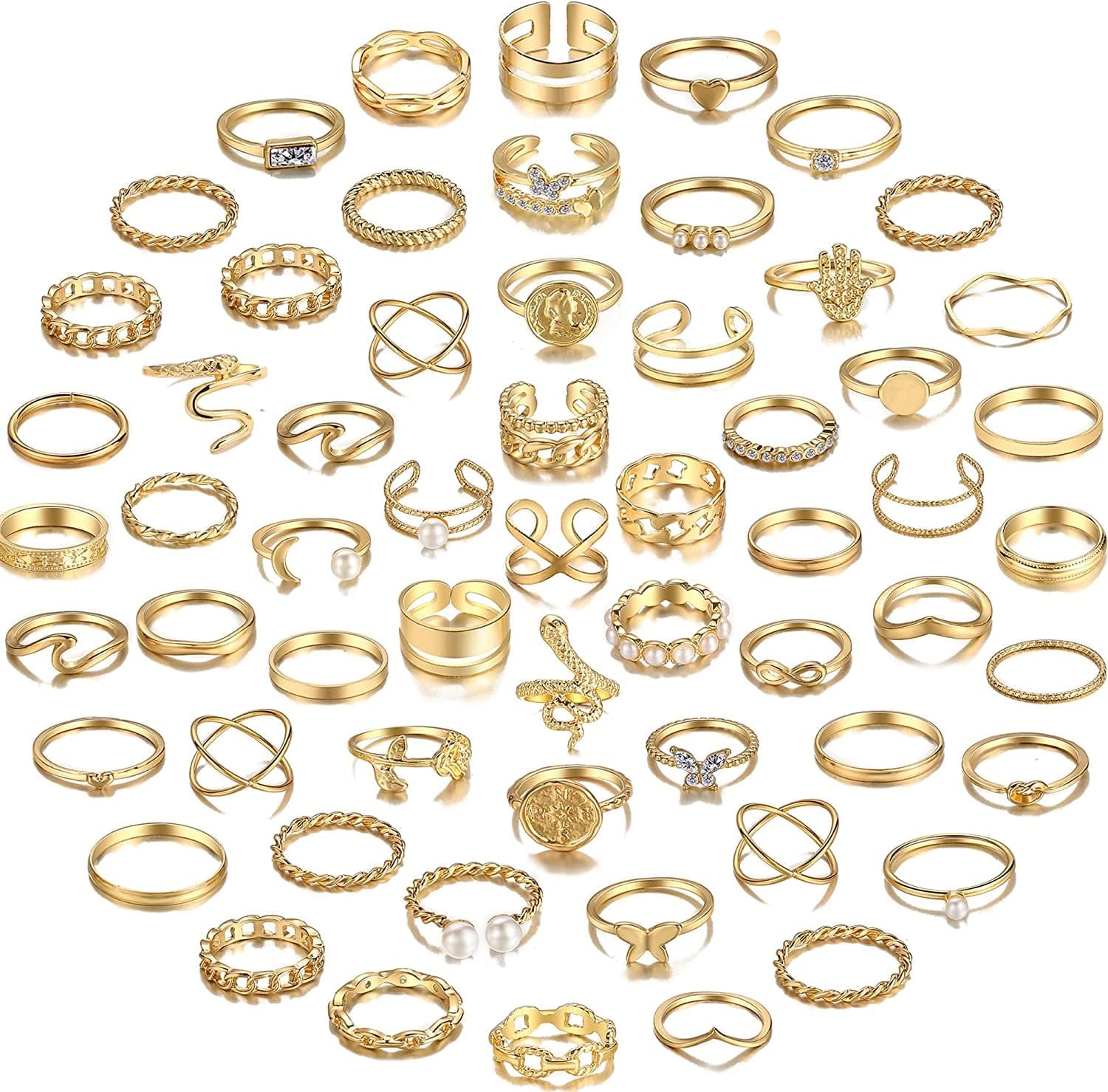 68 Pcs Gold Knuckle Rings Set for Women Girls, Stackable Rings Boho Joint Finger Midi Rings Silver Hollow Carved Crystal Stacking Rings Pack for Gift gold-60 pcs