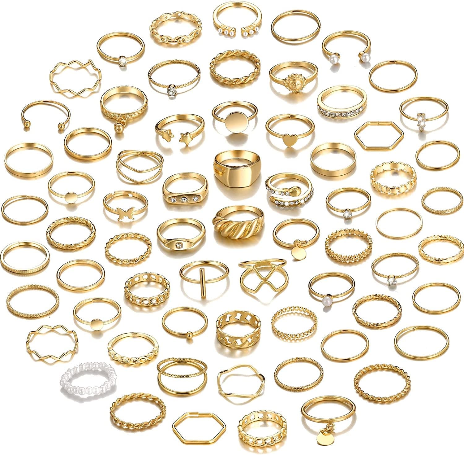 68 Pcs Gold Knuckle Rings Set for Women Girls, Stackable Rings Boho Joint Finger Midi Rings Silver Hollow Carved Crystal Stacking Rings Pack for Gift A-gold-68 Pcs