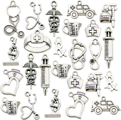 68 PCS Silver Sewing Charms Collection - Mix Antique Scissor Pipe Yarn Clew Button Pendant Metal Supplies Findings for Jewelry Making (HM3) Doctor Charms-70pcs