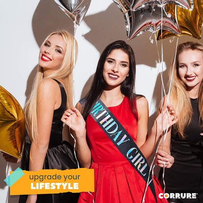 CORRURE 'Birthday Girl' Sash Glitter with Multicolor Foil - Black Glitter Happy Birthday Sash for Women - Party Favors Supplies and Decorations for Sweet 16, 18Th 21St 30Th 40Th or Any Bday Party Apparel & Accessories > Clothing Accessories > Sashes CORRURE   