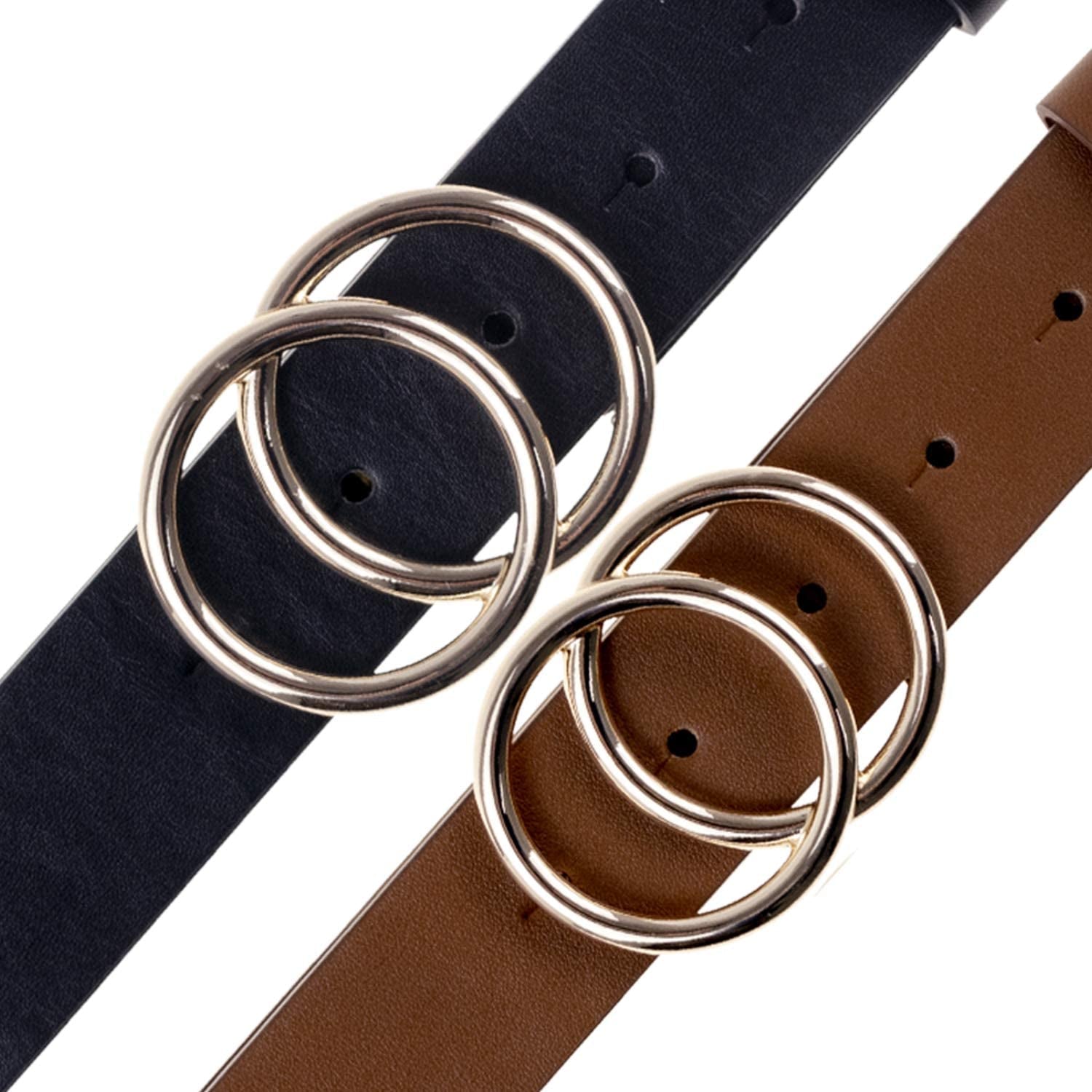 Women Leather Belt for Jeans Dress Waist Belts with Double Ring Buckle by LOKLIK Apparel & Accessories > Clothing Accessories > Belts LOKLIK   