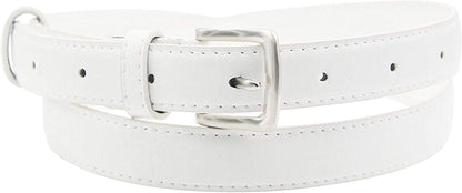 Maikun Womens Belt Skinny Leather Solid Color Pin Buckle Simple Waist for Girls Ladies Apparel & Accessories > Clothing Accessories > Belts maikun White 46.5" long, for waist size 39-42" 