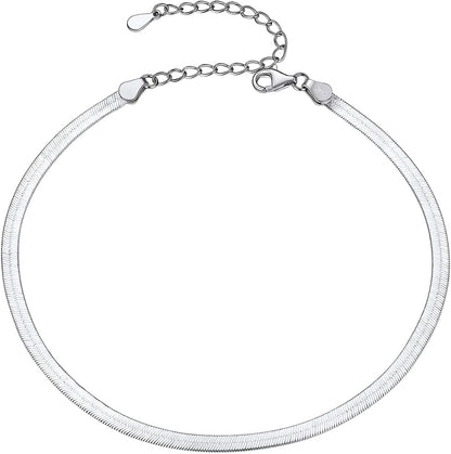 PROSTEEL Stainless Steel Chain Anklets for Men Women, Silver/Gold Tone, Ankle Bracelets Hypoallergenic, 8-10.5 Inch Adjustable, Come Gift Box Apparel & Accessories > Jewelry > Anklets Prosteel Jewelry H: 925 sterling silver-herringbone chain-3mm  
