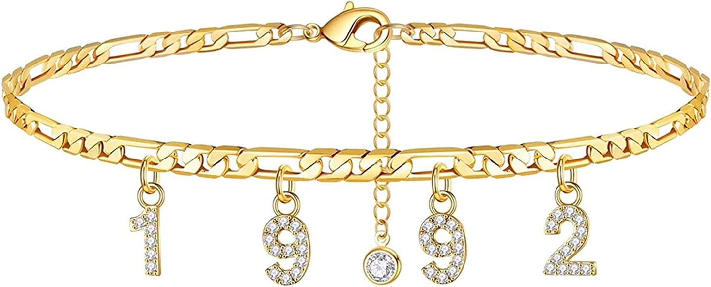 Initial Gold Anklets for Women Dainty Zircon Birth Year Number Charm Ankle Bracelets for Teen Girls Mom Beach Jewelry Birthday Mothers Day Gifts (1992, One Size) Apparel & Accessories > Jewelry > Anklets Generic   