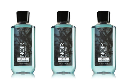 Lot of 3 Bath Body Works Noir for Men 10.0 Oz 2 in 1 Hair Body Wash Health & Beauty > Personal Care > Cosmetics > Bath & Body Bath & Body Works   