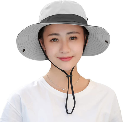 Muryobao Women'S Ponytail Sun Hat UV Protection Foldable Mesh Wide Brim Beach Fishing Hat Apparel & Accessories > Clothing Accessories > Hats Muryobao   