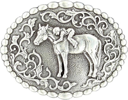 Nocona Girl'S Young Girl on Horse Belt Buckle, Silver, OS Apparel & Accessories > Clothing Accessories > Belts Nocona Boots   