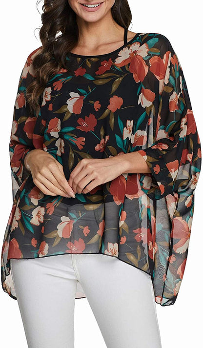 Women'S Chiffon Scarve Shawls Wraps Qunsia Floral Poncho Bikini Cover up Tops Apparel & Accessories > Clothing Accessories > Scarves & Shawls Qunsia   