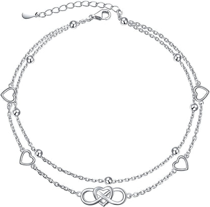 Flyow Anklet for Women S925 Sterling Silver Adjustable Foot Beaded Infinity/Heart/Angel Wing/Turtle Ankle Bracelet Anklets Jewelry Gift Apparel & Accessories > Jewelry > Anklets Silver Light Jewelry 5 heart infinity  