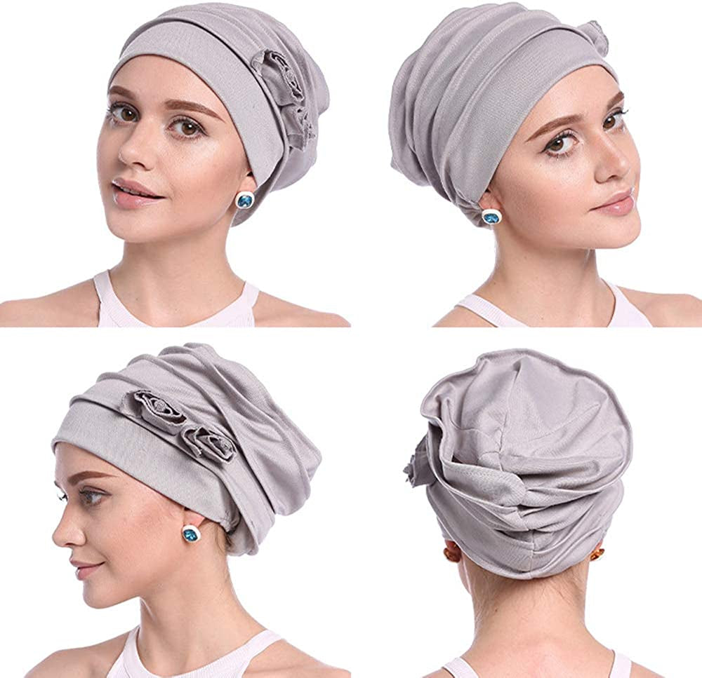 DOCILA Plain Floral Decoration Chemo Beanie for Women Soft Sleep Snood Cap Breathable Hair Loss Muslin Turban Hat Apparel & Accessories > Clothing Accessories > Headwear DOCILA   