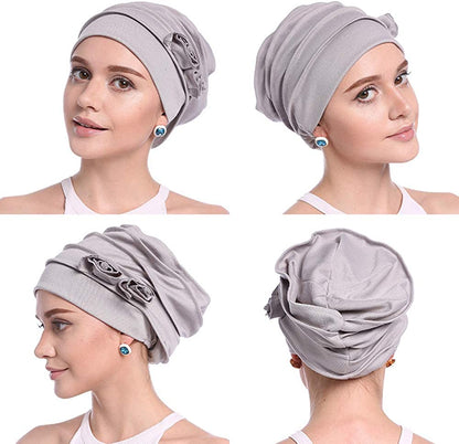 DOCILA Plain Floral Decoration Chemo Beanie for Women Soft Sleep Snood Cap Breathable Hair Loss Muslin Turban Hat Apparel & Accessories > Clothing Accessories > Headwear DOCILA   