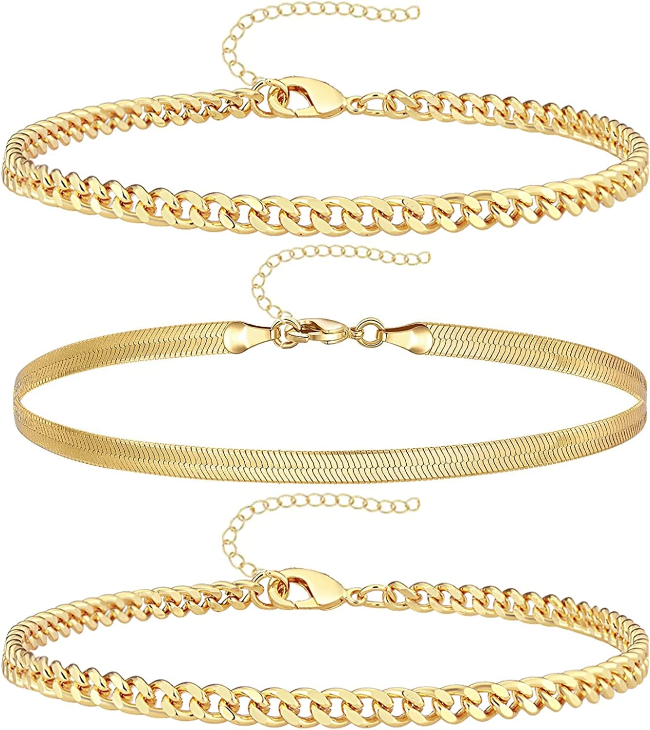 Reoxvo Dainty Gold Chain Bracelets Set for Women 14K Real Gold Plated Link Chain Bracelets for Women Trendy Gold Stackable Bracelets for Women Adjustable 7"+2" Apparel & Accessories > Jewelry > Bracelets Reoxvo Style 08  