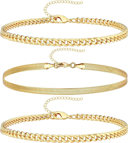 Reoxvo Dainty Gold Chain Bracelets Set for Women 14K Real Gold Plated Link Chain Bracelets for Women Trendy Gold Stackable Bracelets for Women Adjustable 7"+2" Apparel & Accessories > Jewelry > Bracelets Reoxvo Style 08  